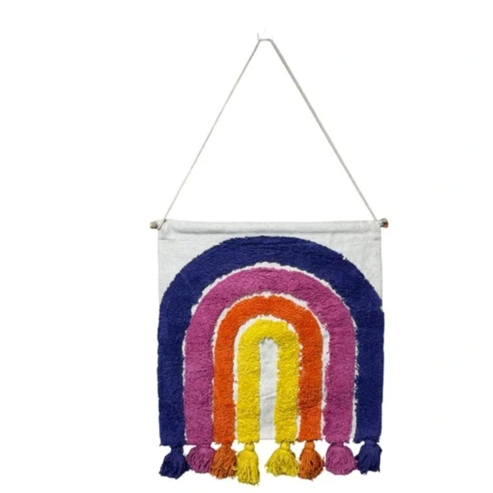 Rainbow Wall Hanging Tuft Tassel Tapestry Boho Nursery Decor Colorful Fiber Art